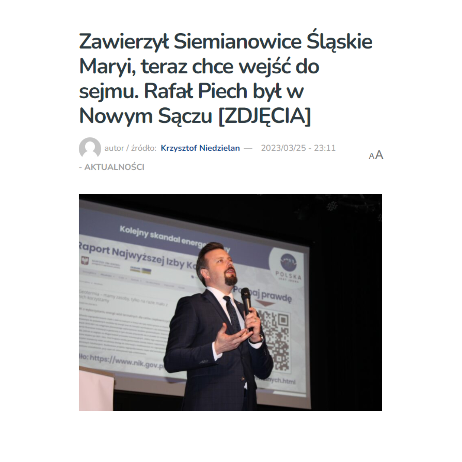 rdn.pl | Zawierzył Siemianowice Śląskie Maryi, teraz chce wejść do sejmu. Rafał Piech był w Nowym Sączu